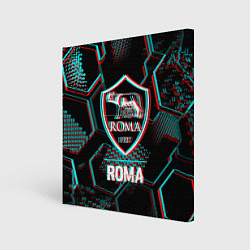 Картина квадратная Roma FC в стиле Glitch на темном фоне