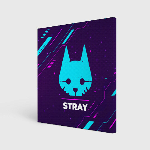 Картина квадратная Символ Stray в неоновых цветах на темном фоне / 3D-принт – фото 1