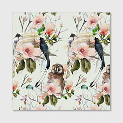 Холст квадратный Цветы Нарисованные Магнолии и Птицы, цвет: 3D-принт — фото 2