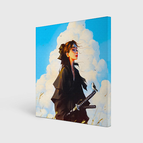 Картина квадратная Девушка самурай и облака / 3D-принт – фото 1