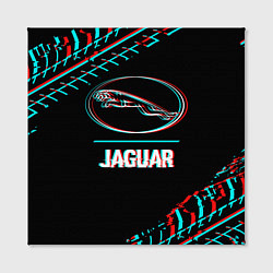 Холст квадратный Значок Jaguar в стиле glitch на темном фоне, цвет: 3D-принт — фото 2