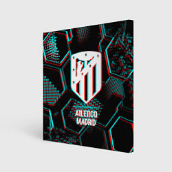Холст квадратный Atletico Madrid FC в стиле glitch на темном фоне, цвет: 3D-принт
