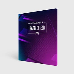 Холст квадратный Battlefield gaming champion: рамка с лого и джойст, цвет: 3D-принт