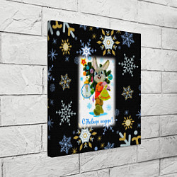 Холст квадратный Новый год зайчик несёт ёлочку, цвет: 3D-принт — фото 2