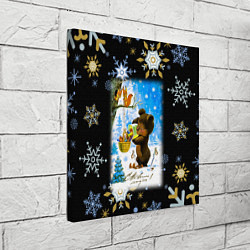 Холст квадратный Новый год мишка угощает белочек, цвет: 3D-принт — фото 2