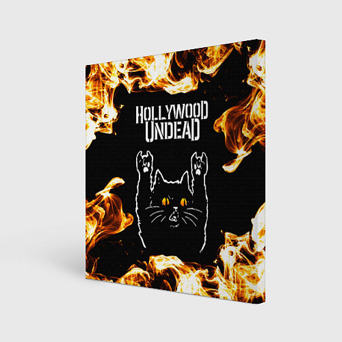 Картина квадратная Hollywood Undead рок кот и огонь / 3D-принт – фото 1