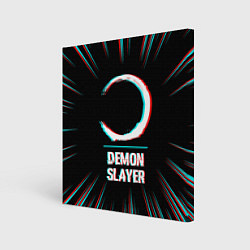 Холст квадратный Символ Demon Slayer в стиле glitch на темном фоне, цвет: 3D-принт