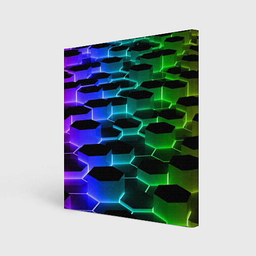 Картина квадратная Неоновые шестиугольники / 3D-принт – фото 1