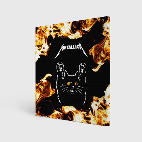 Картина квадратная Metallica рок кот и огонь / 3D-принт – фото 1