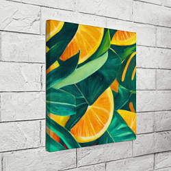 Холст квадратный Листья монстеры и дольки апельсинов, цвет: 3D-принт — фото 2