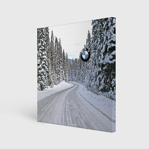 Картина квадратная BMW - зимняя дорога через лес / 3D-принт – фото 1