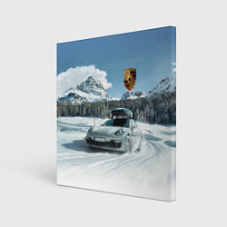 Холст квадратный Porsche on a mountain winter road, цвет: 3D-принт