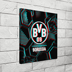 Холст квадратный Borussia FC в стиле glitch на темном фоне, цвет: 3D-принт — фото 2