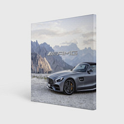 Холст квадратный Mercedes AMG V8 Biturbo cabriolet - mountains, цвет: 3D-принт