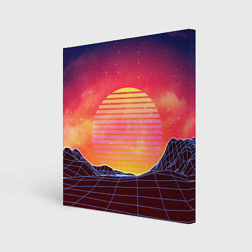 Картина квадратная Абстрактные 3D неоновые горы на закате / 3D-принт – фото 1