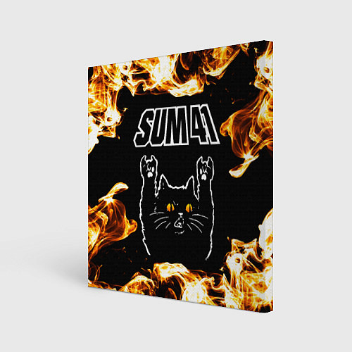 Картина квадратная Sum41 рок кот и огонь / 3D-принт – фото 1