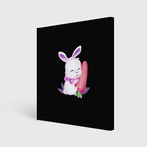 Картина квадратная Крольчонок с большой морковкой на чёрном фоне / 3D-принт – фото 1