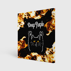 Холст квадратный Deep Purple рок кот и огонь, цвет: 3D-принт