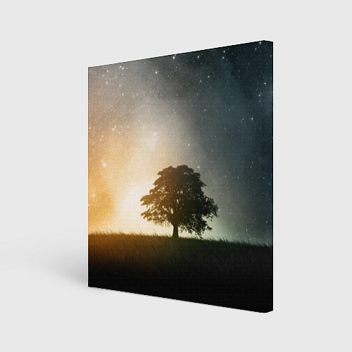 Картина квадратная Раскидистое дерево на фоне звёздного неба / 3D-принт – фото 1