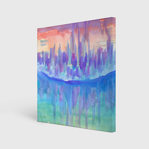 Картина квадратная Прибрежный город на закате абстракция / 3D-принт – фото 1