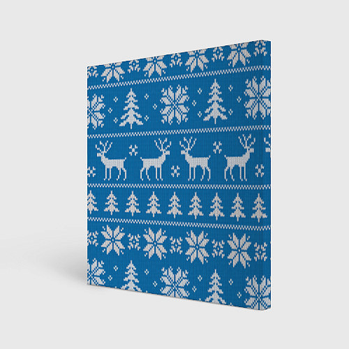 Картина квадратная Рождественский синий свитер с оленями / 3D-принт – фото 1