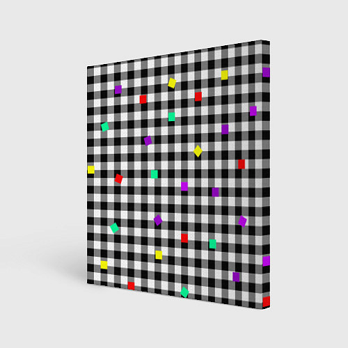 Картина квадратная Черно-белая клетка с цветными квадратами / 3D-принт – фото 1