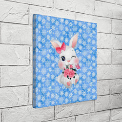 Холст квадратный Зайка с цветами на фоне снежинок, цвет: 3D-принт — фото 2