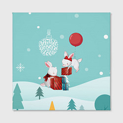 Холст квадратный Зайцы упаковывают подарки, цвет: 3D-принт — фото 2