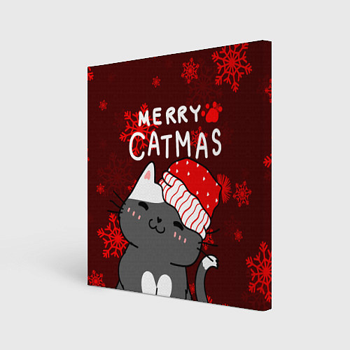 Картина квадратная Новогодние снежинк и котик в шапочке / 3D-принт – фото 1