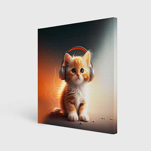 Картина квадратная Милый рыжий котёнок в наушниках / 3D-принт – фото 1