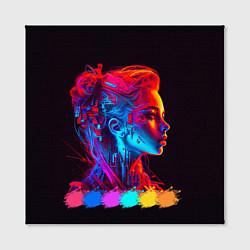 Холст квадратный Нейросеть - девушка киборг в неоновом свечении, цвет: 3D-принт — фото 2