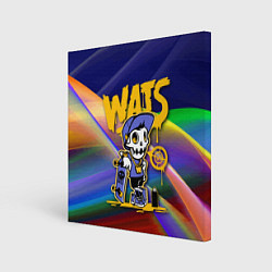 Холст квадратный Whats - скелет со скейтбордом - граффити, цвет: 3D-принт