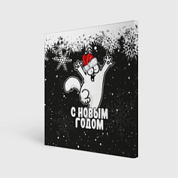 Холст квадратный С Новым годом - кот Саймона и снежинки, цвет: 3D-принт