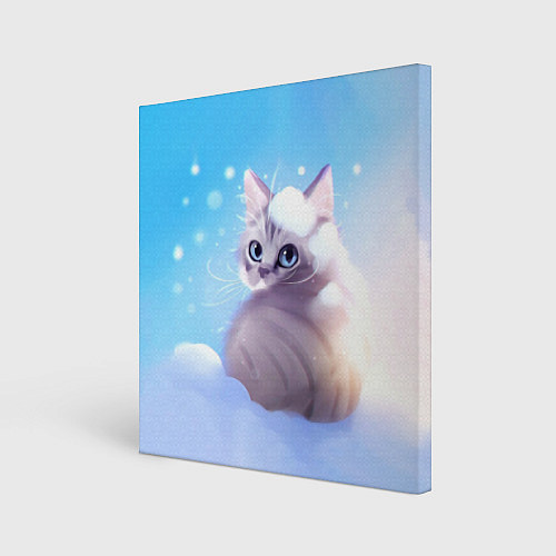 Картина квадратная Заснеженный котик / 3D-принт – фото 1
