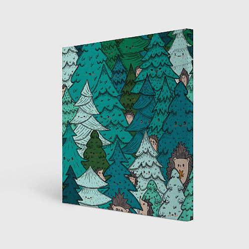 Картина квадратная Ежи в еловом лесу / 3D-принт – фото 1