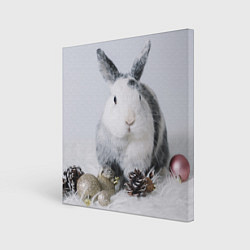 Холст квадратный Кролик с шишками и игрушками, цвет: 3D-принт