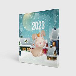 Холст квадратный Новый год 2023 милая зайка, цвет: 3D-принт