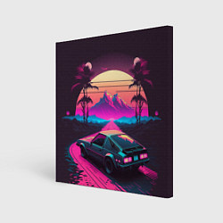 Картина квадратная Synthwave car and mountains