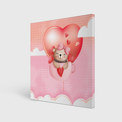 Холст квадратный Мишка в чашке с сердечком, цвет: 3D-принт
