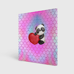 Холст квадратный Милая панда с сердечком, цвет: 3D-принт