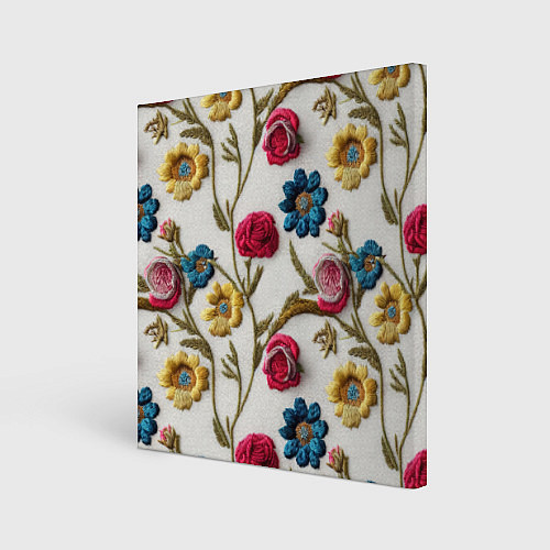 Картина квадратная Эффект вышивка летний узор / 3D-принт – фото 1