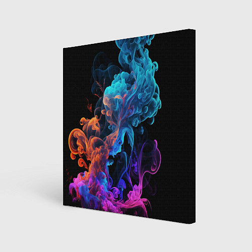 Картина квадратная Неоновый цветной дым на черном фоне / 3D-принт – фото 1