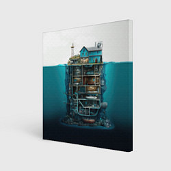 Холст квадратный Подводный дом, цвет: 3D-принт