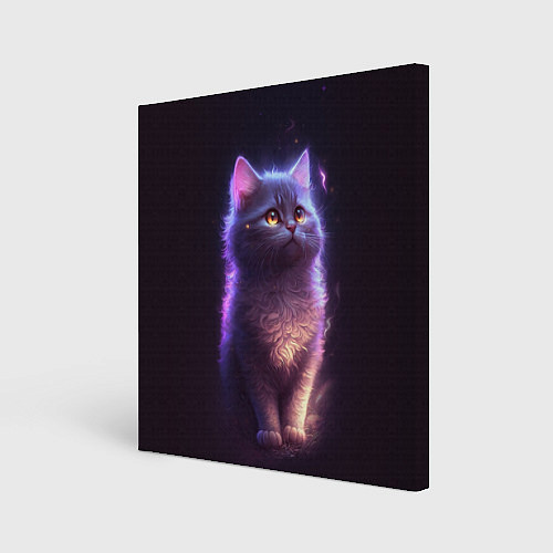 Картина квадратная Неоновый котик и луна / 3D-принт – фото 1