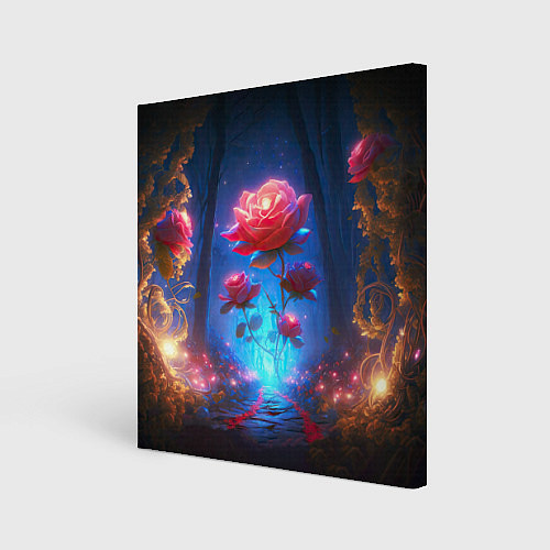 Картина квадратная Алая роза в ночном лесу / 3D-принт – фото 1