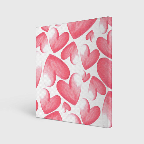 Картина квадратная Розовые акварельные сердца - паттерн / 3D-принт – фото 1