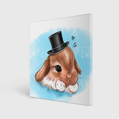 Картина квадратная Милый кролик в шляпке / 3D-принт – фото 1