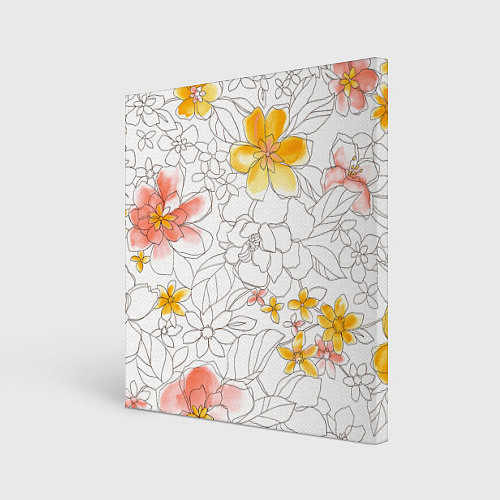 Картина квадратная Нарисованный цветы - светлый / 3D-принт – фото 1