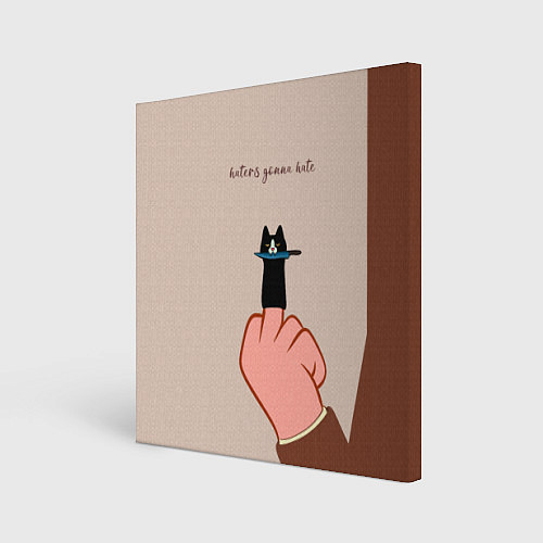 Картина квадратная Котик с ножиком и средний палец - текстура холста / 3D-принт – фото 1