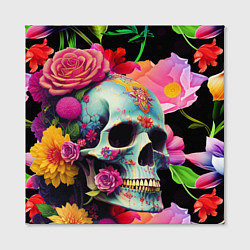 Холст квадратный Skull on a background of flowers - irezumi, цвет: 3D-принт — фото 2